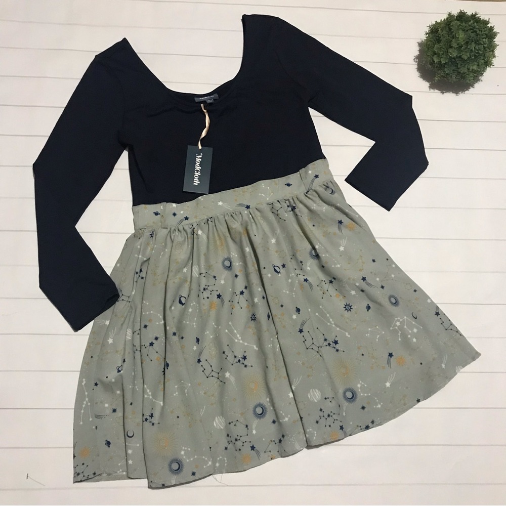 ModCloth NEW NWT Blue Green Galaxy Space Constellation Dress Size Large